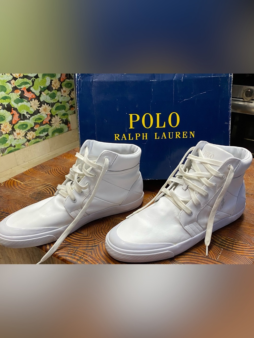 Polo Ralph Lauren Isaak White Leather High Top Sneakers Size 15D With Box